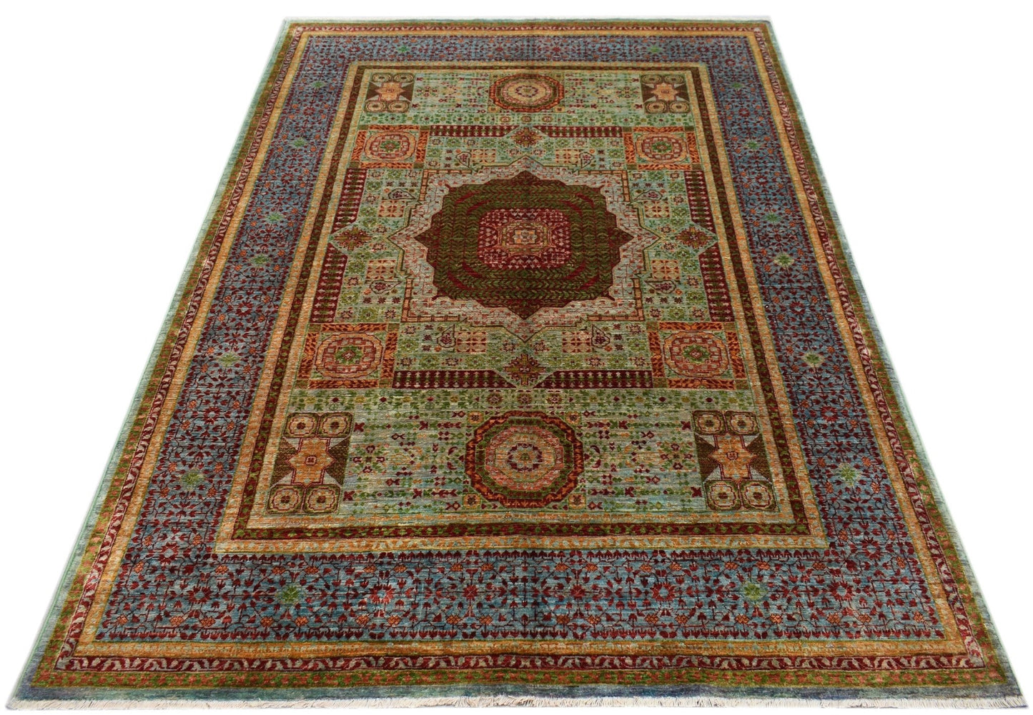 Handmade Afghan Chobi rug featuring a traditional Mamluk medallion pattern in earthy tones.