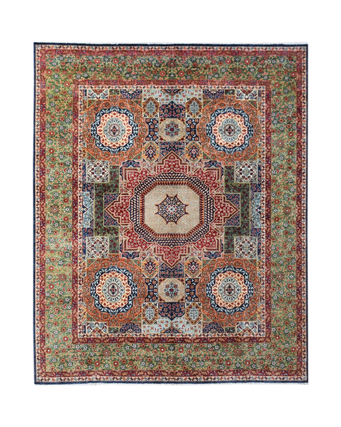 A rectangular Afghan Chobi rug featuring a complex Mamluk medallion pattern in earthy tones.