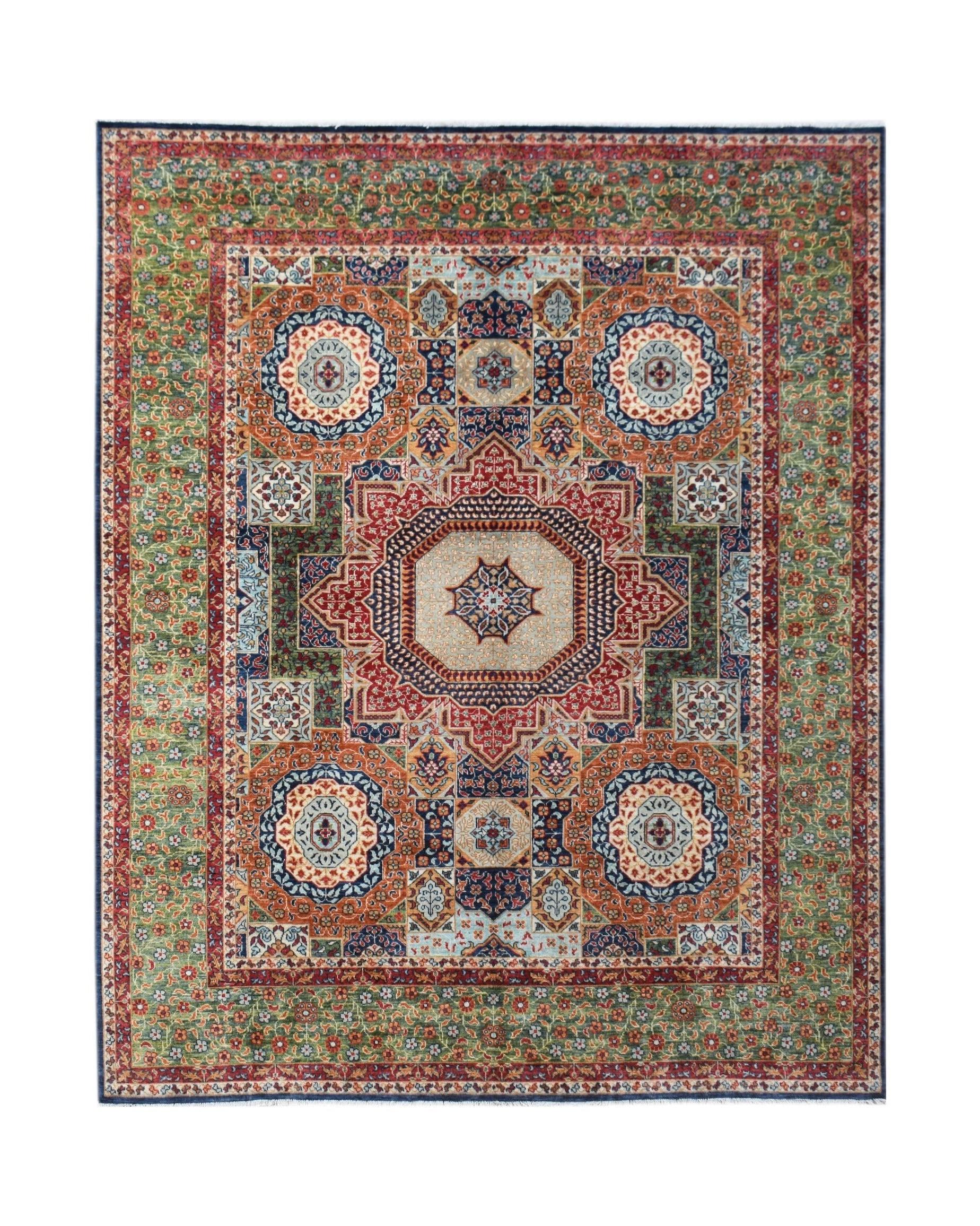 A rectangular Afghan Chobi rug featuring a complex Mamluk medallion pattern in earthy tones.