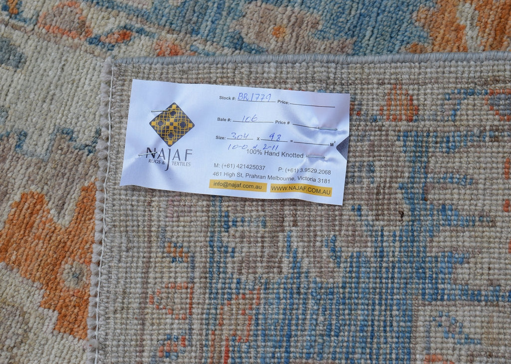 Handwoven Transitional Oushak Hallway Runner | 304 x 98 cm | 10' x 2'11" - Najaf Rugs & Textile