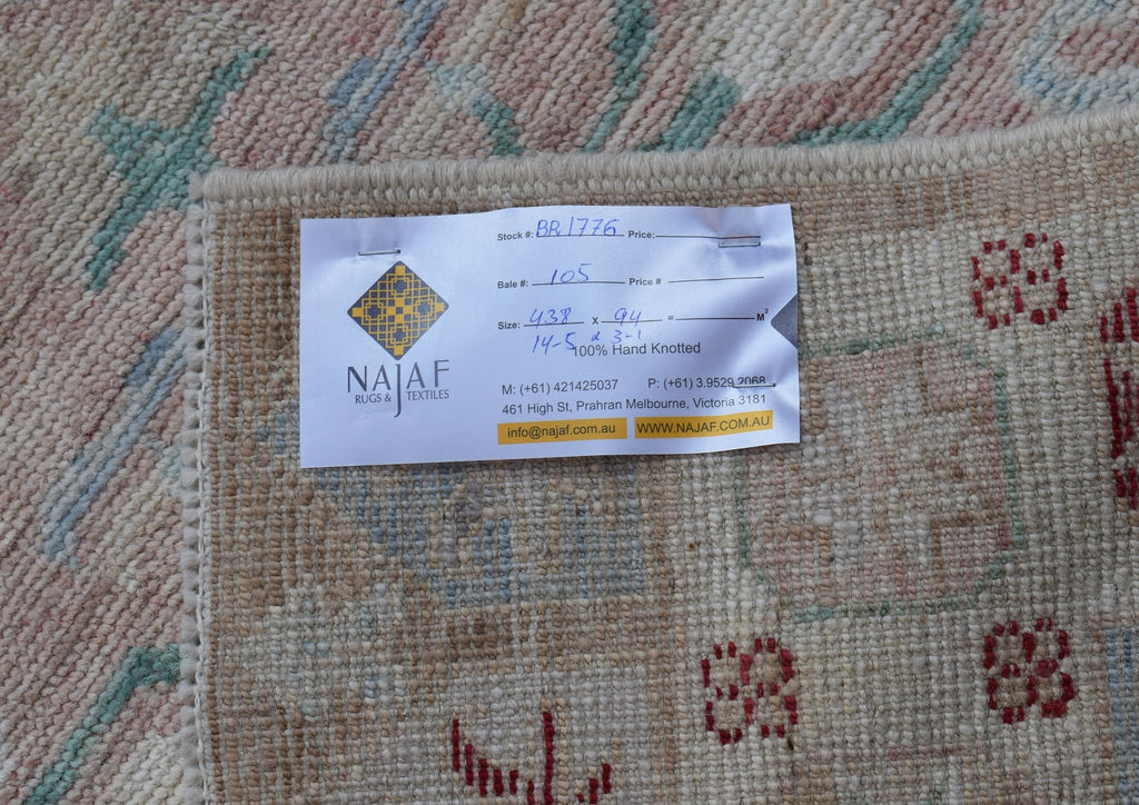 Handwoven Transitional Oushak Hallway Runner | 438 x 94 cm | 14'5" x 3'1" - Najaf Rugs & Textile