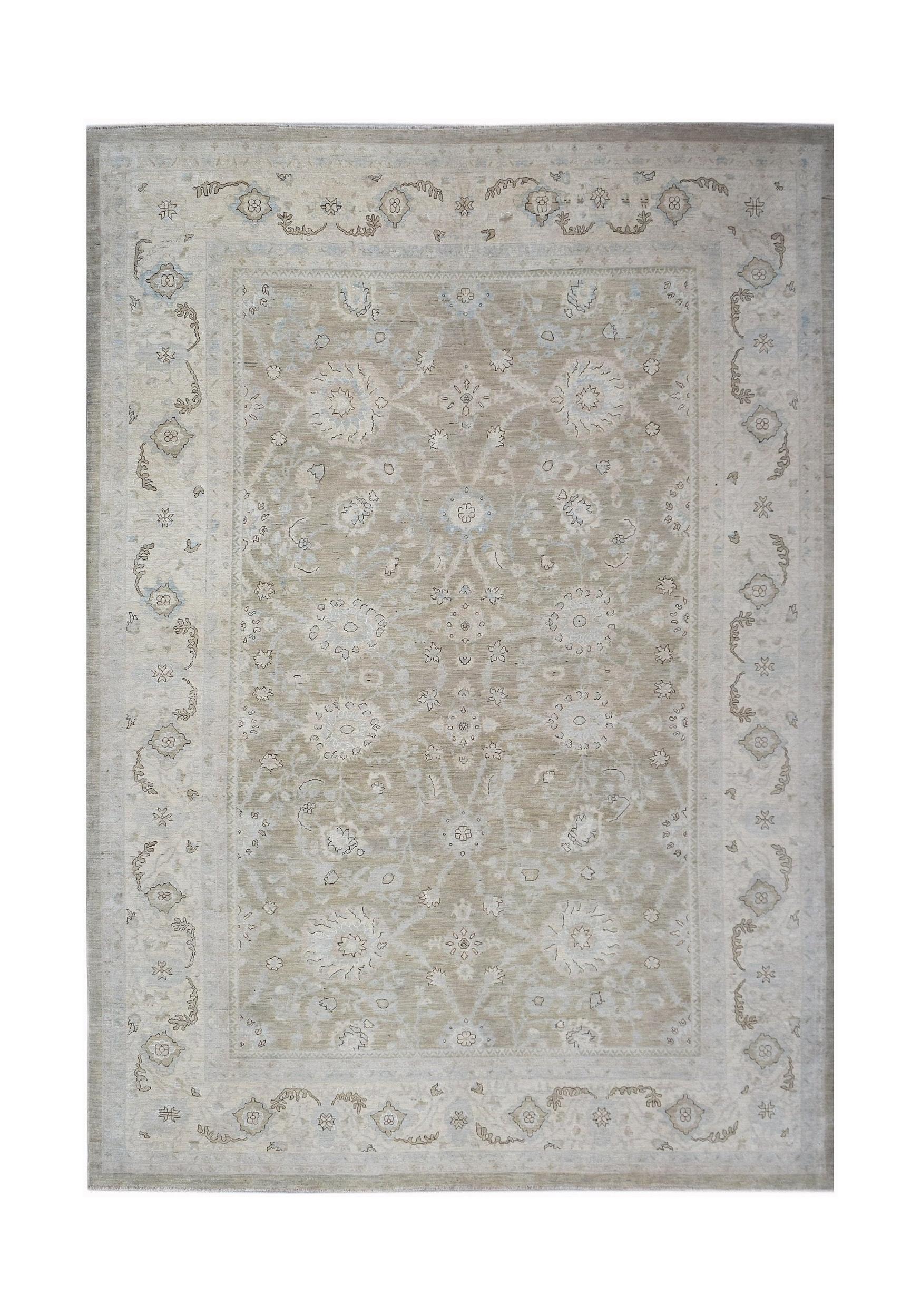A rectangular Afghan Balkh rug featuring a traditional floral pattern in neutral beige tones.