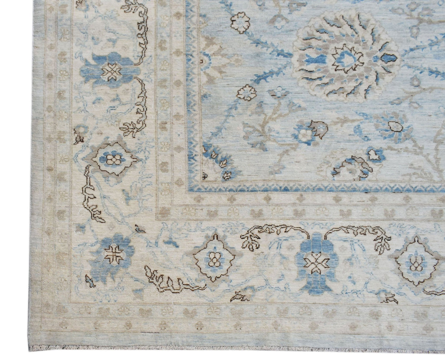A handwoven Afghan Balkh rug featuring a traditional Mamluk medallion pattern in blue and beige.