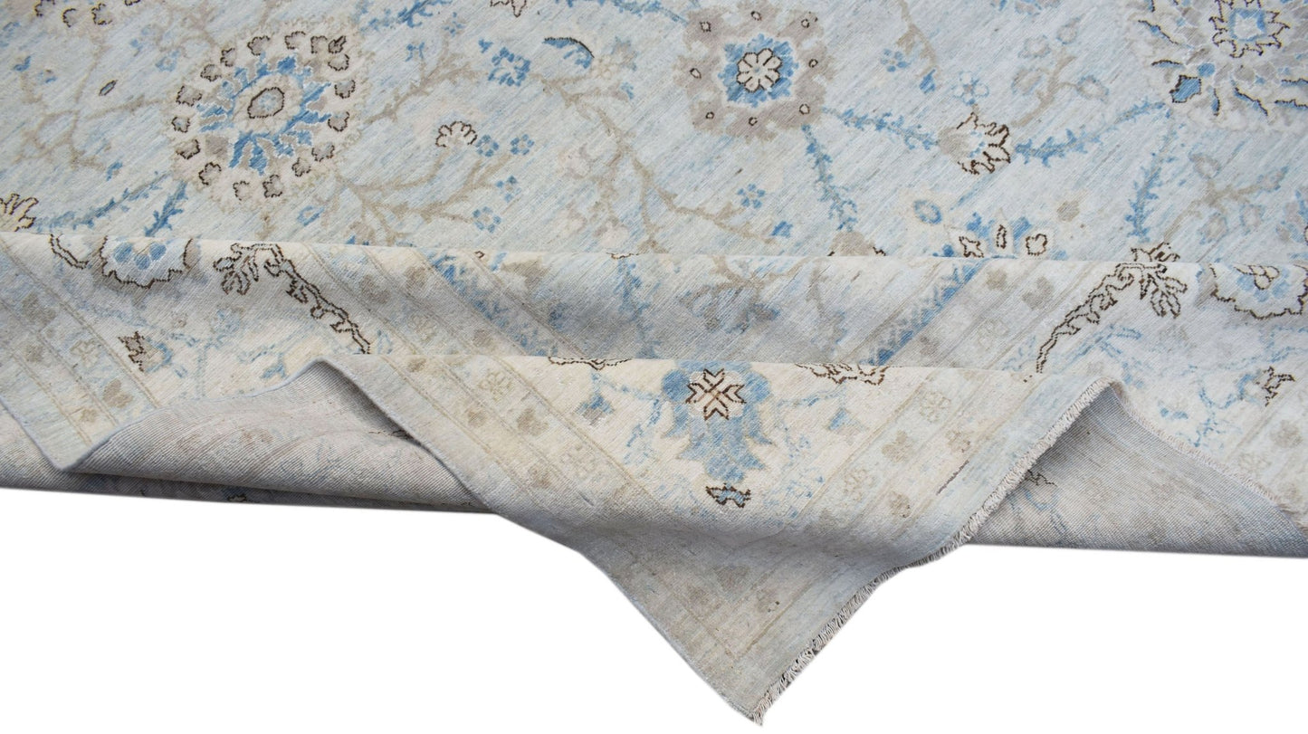 A handwoven Afghan Balkh rug featuring a traditional Mamluk medallion pattern in blue and beige.