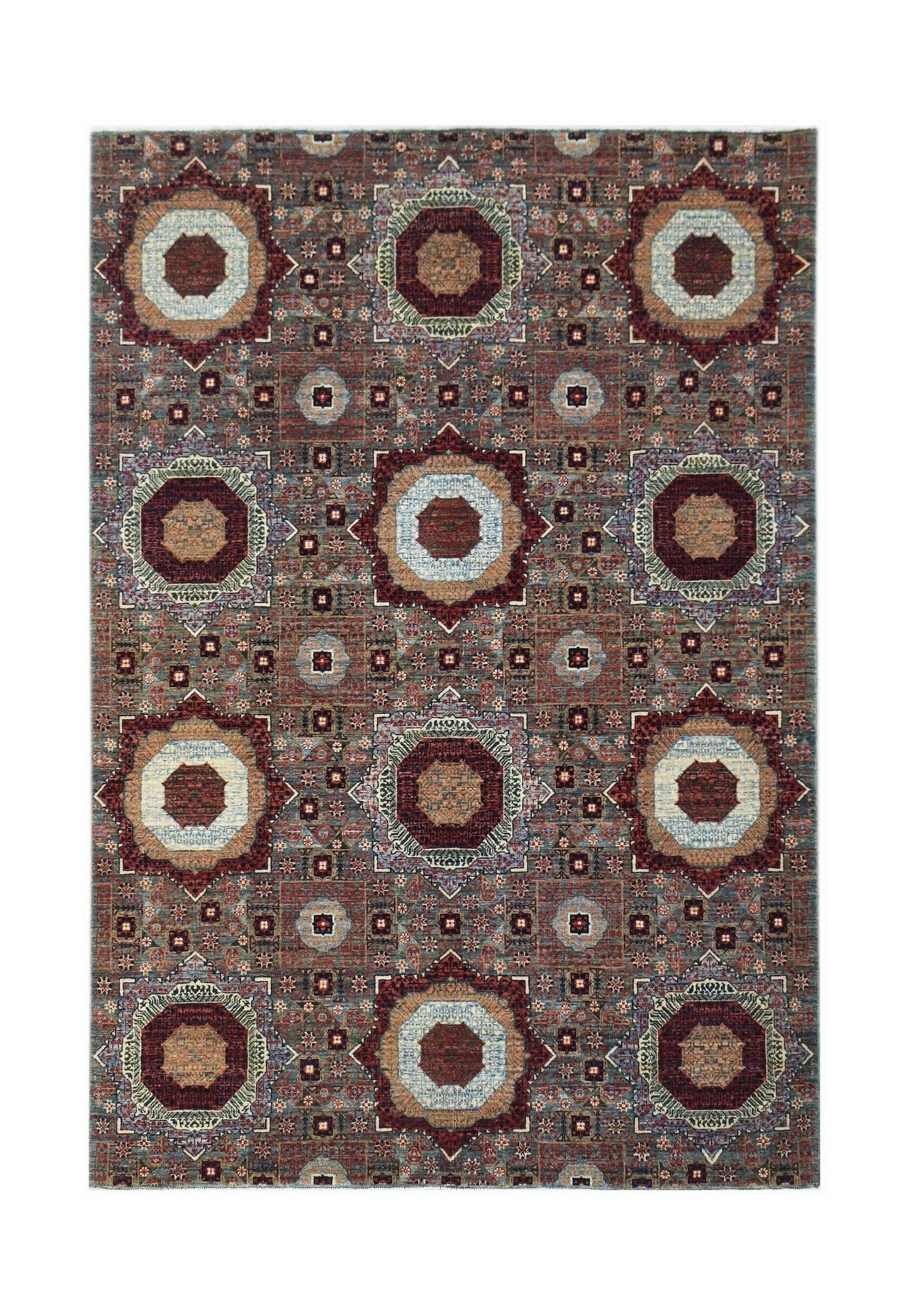 Handwoven Afghan Balkh rug featuring a traditional Mamluk medallion pattern in earthy tones.