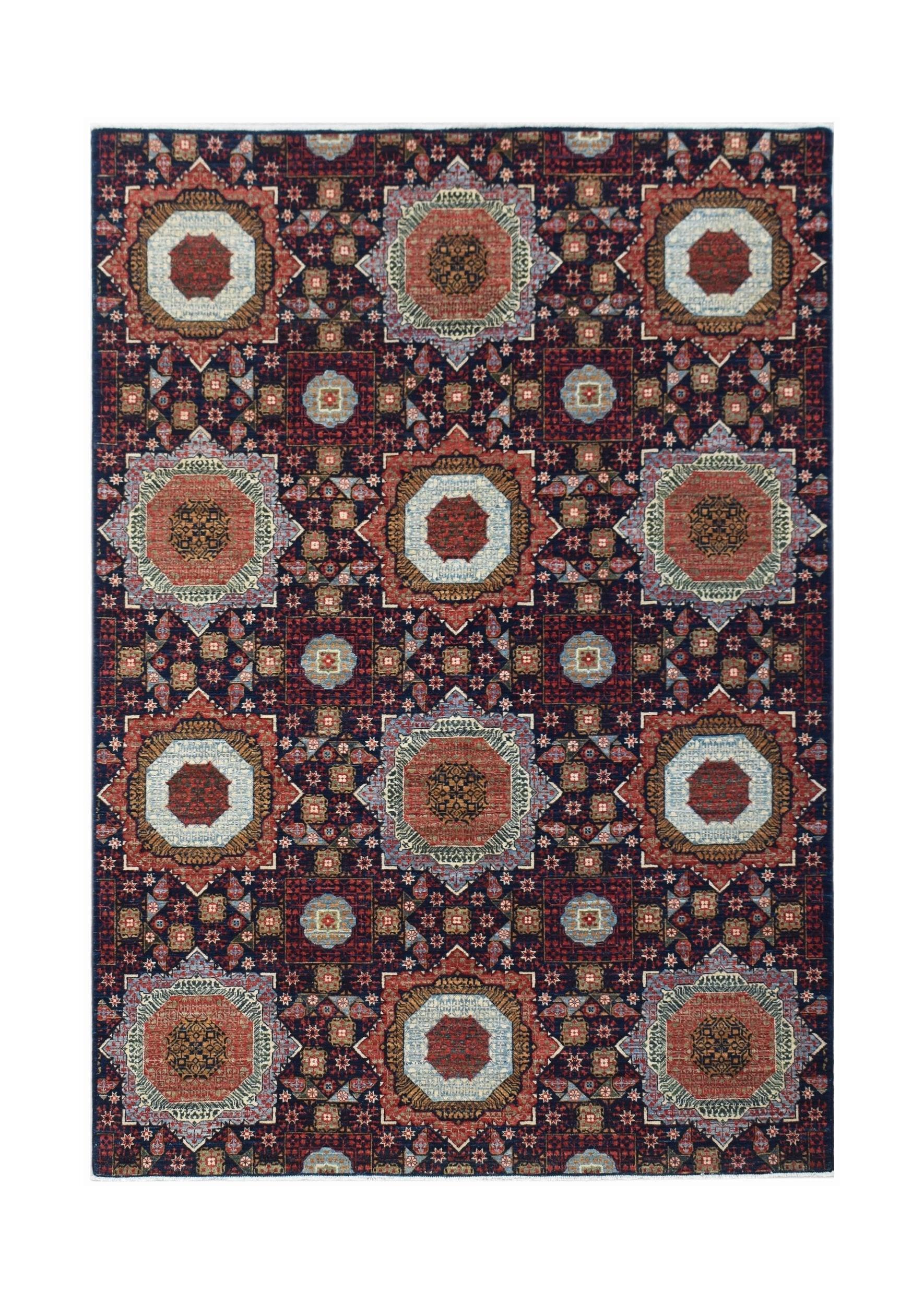 Handwoven Afghan Balkh rug featuring a traditional Mamluk medallion pattern in earthy tones.