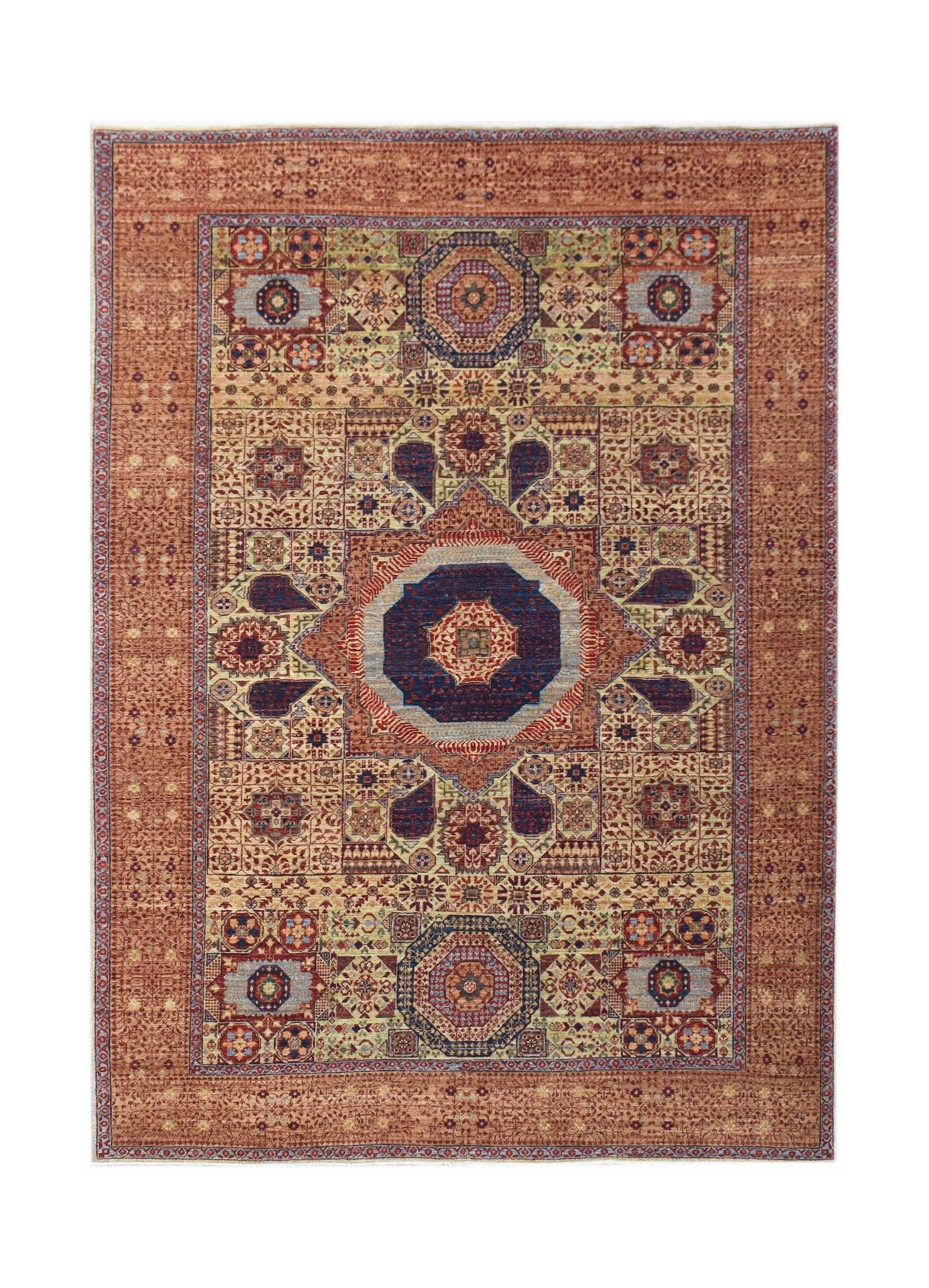 Handwoven Afghan Balkh rug featuring a traditional Mamluk medallion pattern in earthy tones.