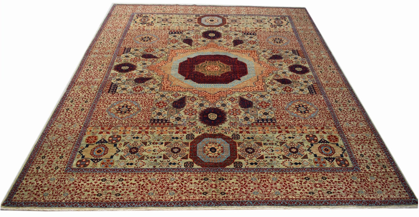 A handmade Afghan Balkh rug featuring a traditional Mamluk medallion pattern in wool.