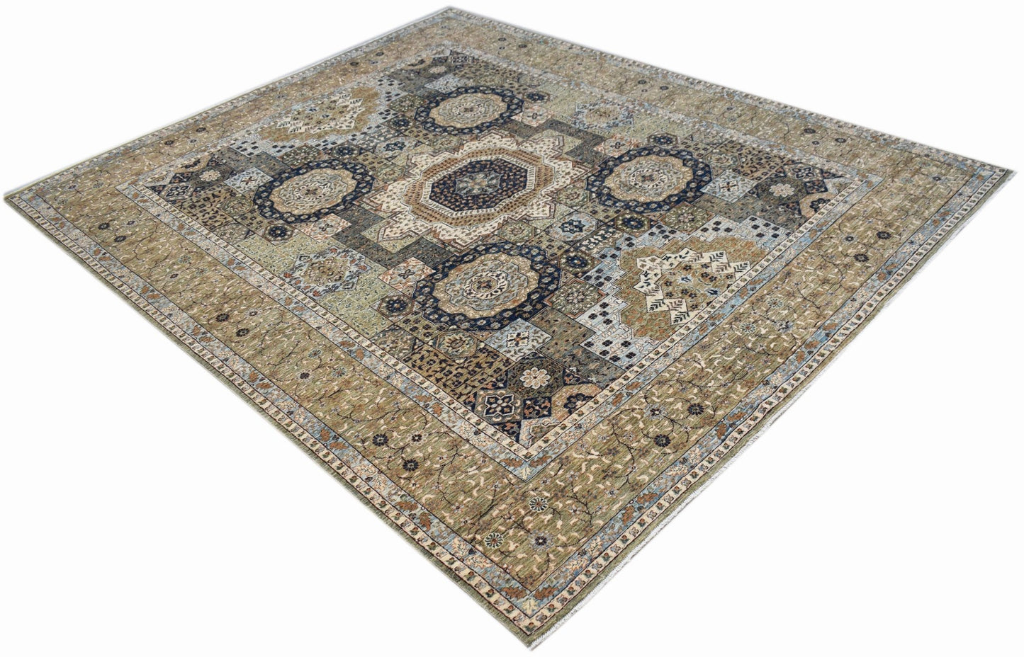 Handwoven Afghan Balkh rug featuring a traditional Mamluk medallion pattern in earthy tones.