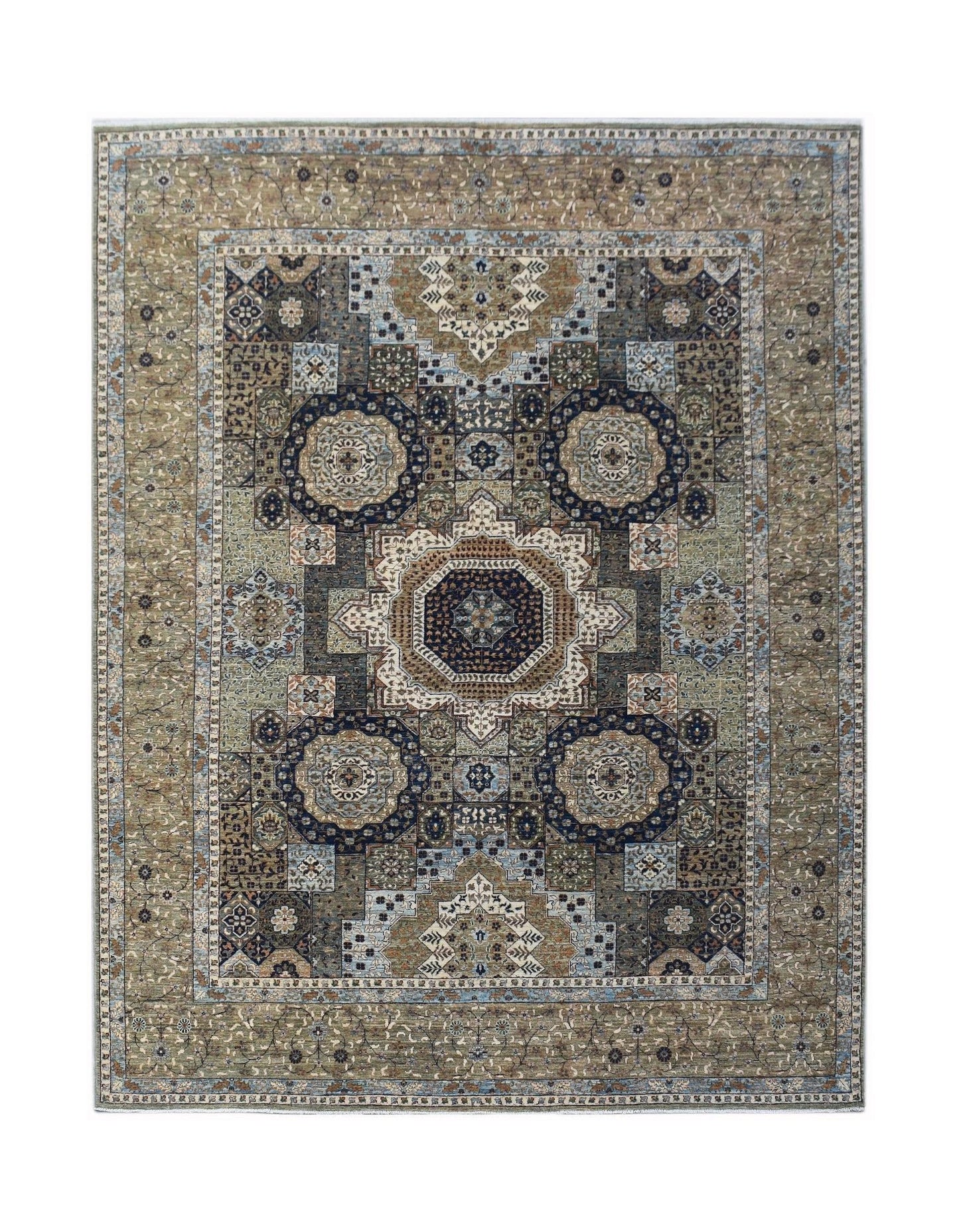 Handwoven Afghan Balkh rug featuring a traditional Mamluk medallion pattern in earthy tones.