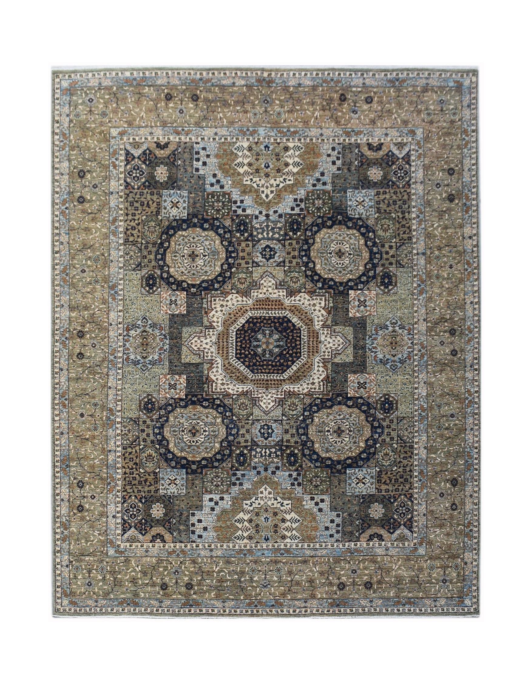 Handwoven Afghan Balkh rug featuring a traditional Mamluk medallion pattern in earthy tones.