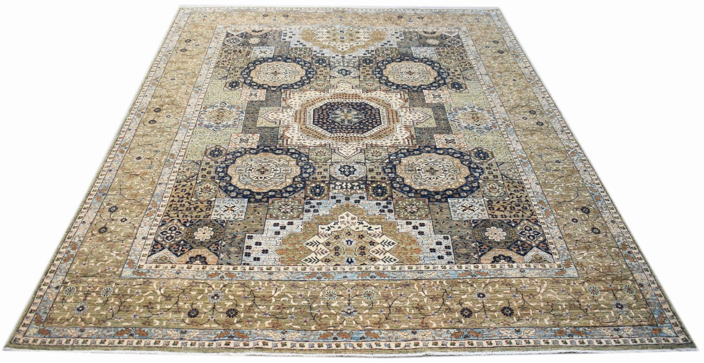 Handwoven Afghan Balkh rug featuring a traditional Mamluk medallion pattern in earthy tones.