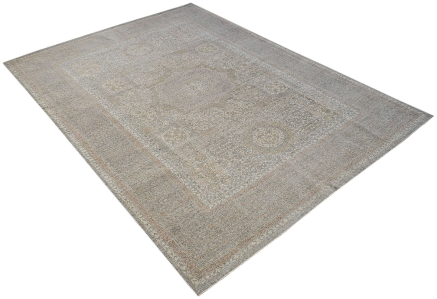 A rectangular Afghan Balkh rug featuring a traditional patterned design in muted neutral tones.