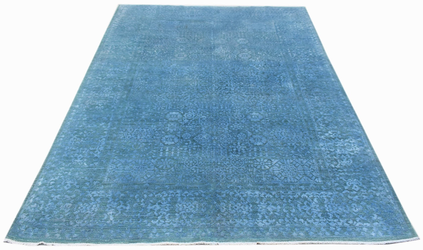 A rectangular Afghan Balkh rug featuring a monochromatic blue Mamluk pattern with a central medallion.